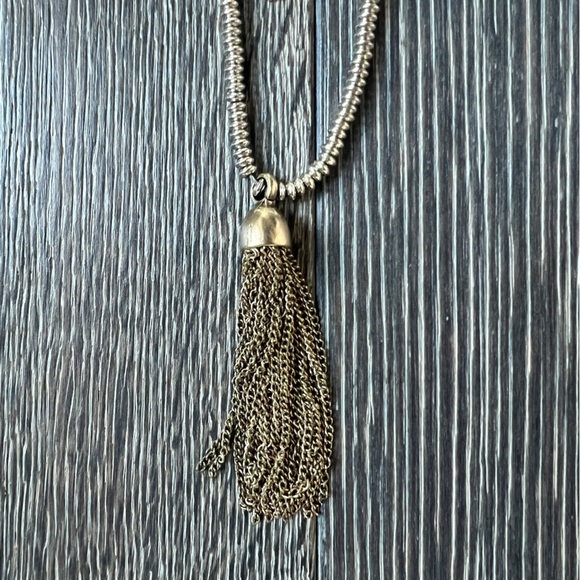Lucky Brand multi strand long chain silver necklace with gold tassel - Picture 7 of 11
